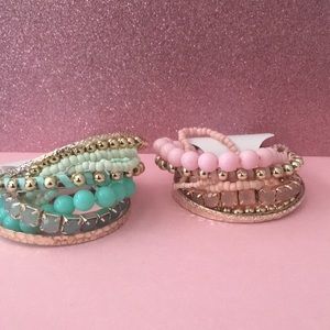Mint Green and Punk Bangle Set